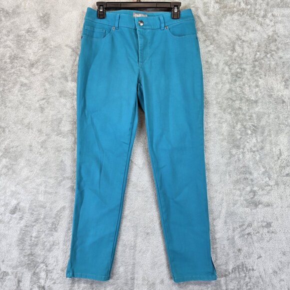 Chicos So Slimming Jeans Womens 6 Blue Stretch Straight Leg Ankle Zipper Pants - Picture 1 of 11